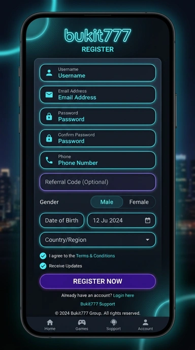 Tampilan halaman daftar bukit777